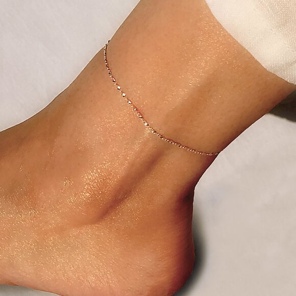 Dainty 9" Sterling Silver Ankle Bracelet, Real Silver Anklet, Stamped 925 ITALY - Picture 1 of 9